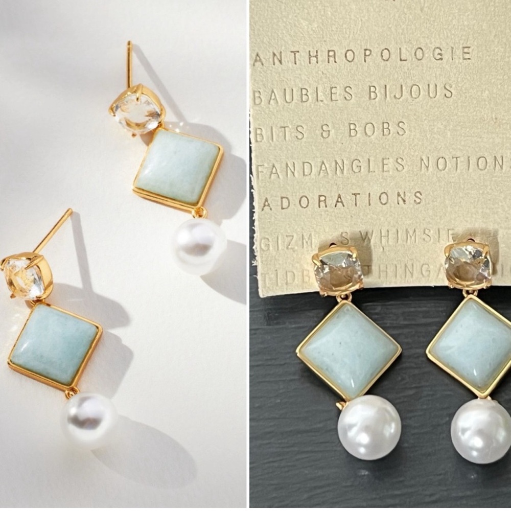 Anthropologie Diamond Crystal Drop Earrings, Sky Blue NWT